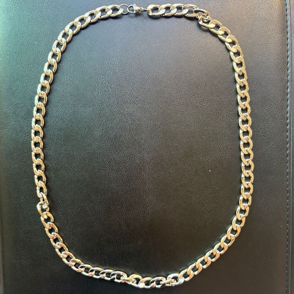 24" 10mm Silver Cuban Link Chain Necklace Stainless Steel Heavy Chunky Men Women